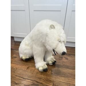 Hansa Plush Realistic Cream white Polar Bear Vintage 1999 Huge 21"x31" Sitting